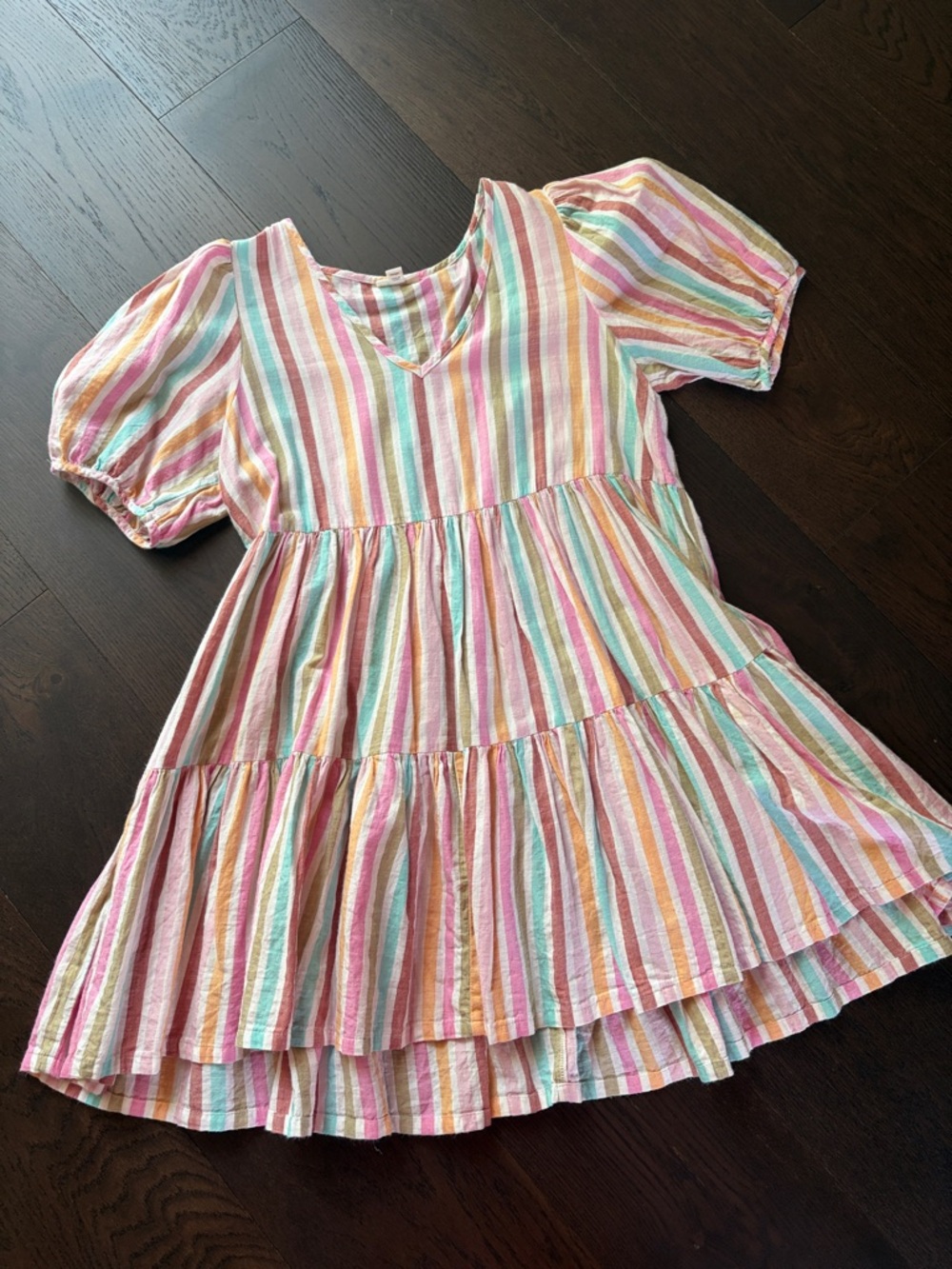 Pastel Rainbow Stripe Tiered Dress